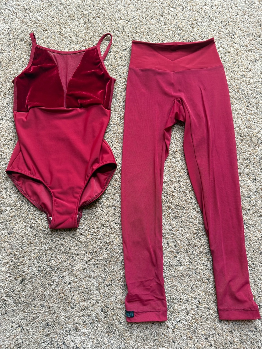 Elevé Dancewear Velvet Mesh Leotard & Leggings Set L Kids Burgundy
